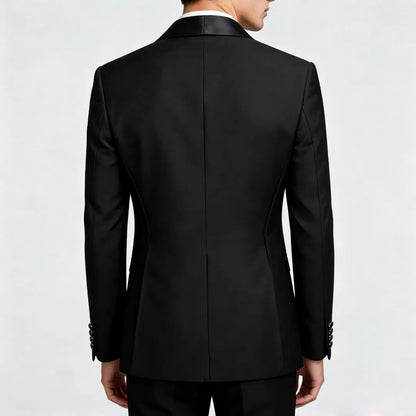 Terno masculino preto, 2 peças, botão duplo com lapela preta, para casamento, noivo, negócios, aniversário, banquete, trabalho, jaqueta e calças