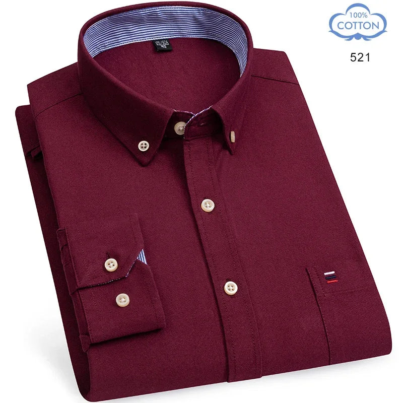 2025 camisa social masculina puro algodão oxford marca de luxo fino macio abotoado xadrez formal trabalho roupas ocidentais