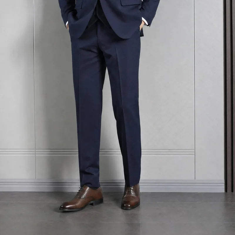 Calça Social Masculina KIDWHXR para Todas as Estações, Cor Sólida Simples, Respirável, Corte Reto Solto, Cintura Média, Casual de Negócios