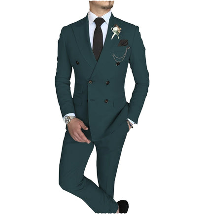 Terno slim fit trespassado masculino, jaqueta Peak Lapel, casual de negócios, blazer e calça de casamento, 2 peças
