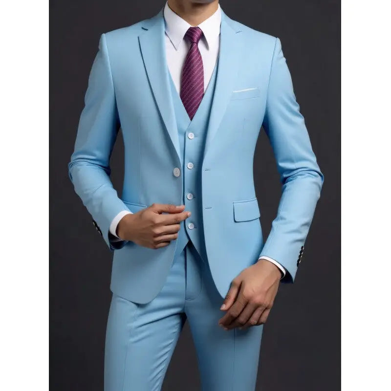 Terno (blazer + colete + calças) masculino elegante cavalheiro negócios estilo britânico cor sólida banquete anfitrião casual terno de casamento