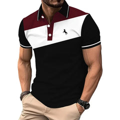 Men Slim Fit Color Block Polo Shirt Deer Embroidery Short Sleeve Breathable Business Casual Fashion Top For Summer Daily Wear