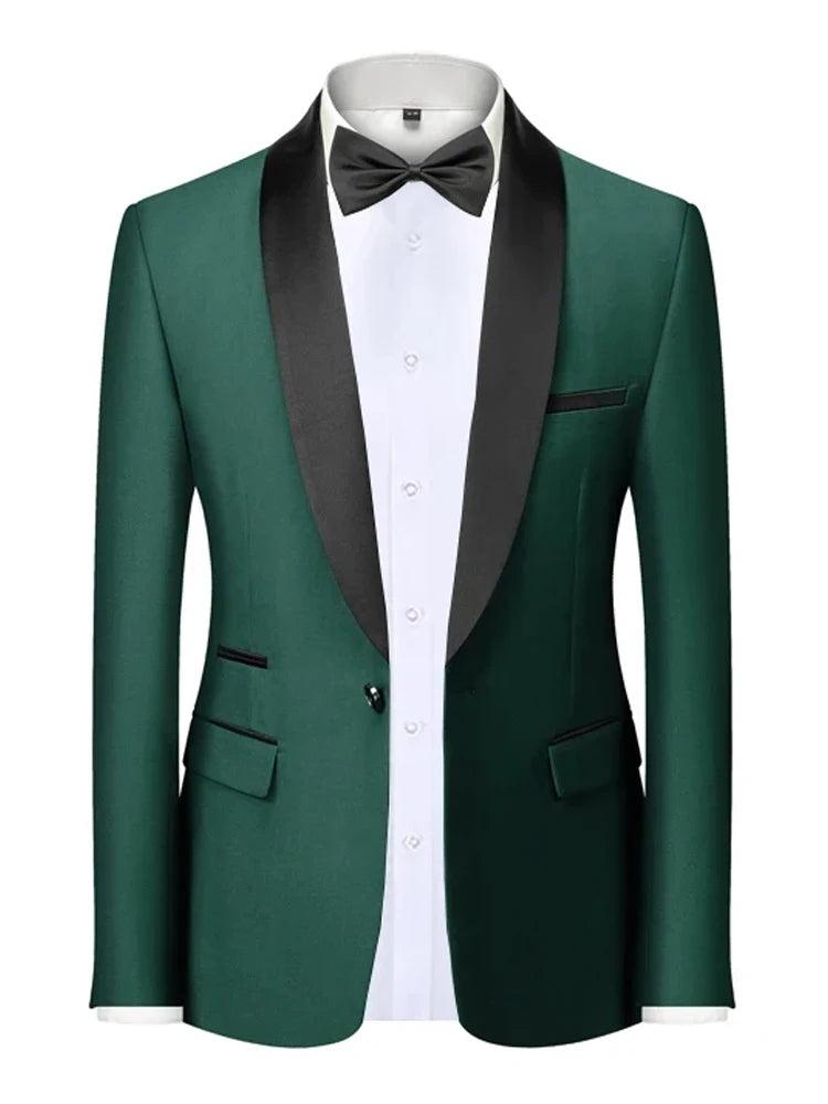 Mens Blazer Slim Fit Tuxedo Suits Jacket Shawl Collar Solid Jacket Wedding Dinner Prom One Button Blazer Jacket