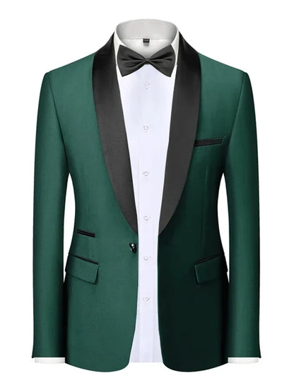 Mens Blazer Slim Fit Tuxedo Suits Jacket Shawl Collar Solid Jacket Wedding Dinner Prom One Button Blazer Jacket