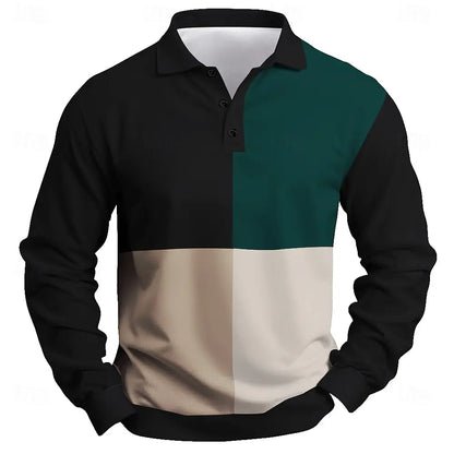 2025 moda masculina bloco de cores camisa polo manga longa respirável casual topos fino ajuste secagem rápida gola clássica camisa polo