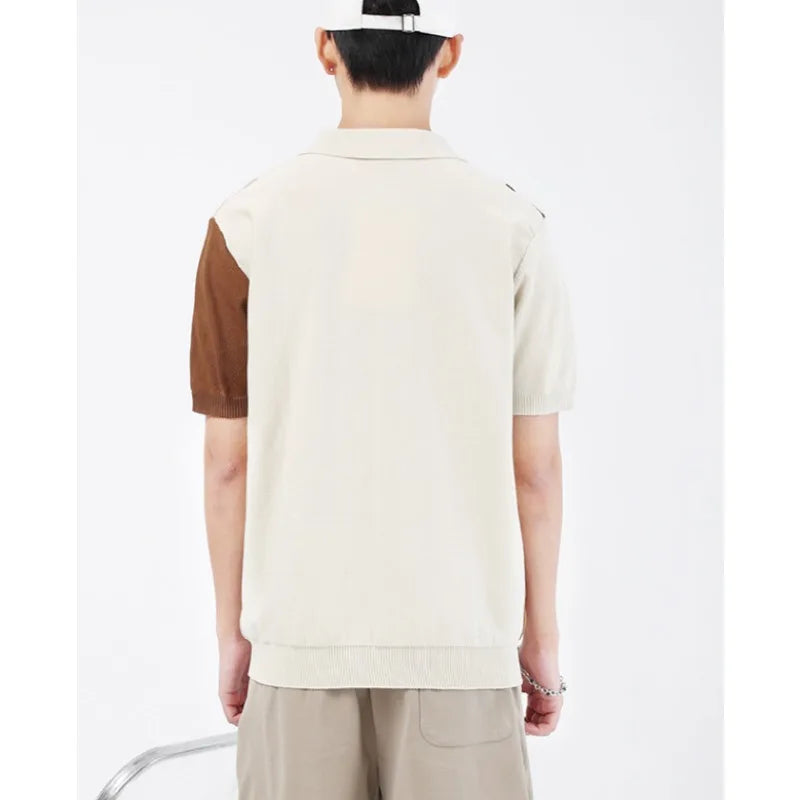 Camiseta Masculina de Verão com Listras, Camisa Polo Elegante e Minimalista, Suéter de Malha Versátil
