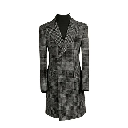 Outono inverno houndstooth casaco longo masculino duplo breasted jaqueta clássica para casamento formal blazers noivo negócios smoking