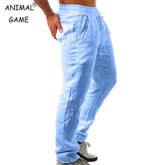 Calças masculinas coreanas de algodão para o verão, novas, respiráveis, de cor sólida, confortáveis, para fitness, ioga, corrida e estilo streetwear.