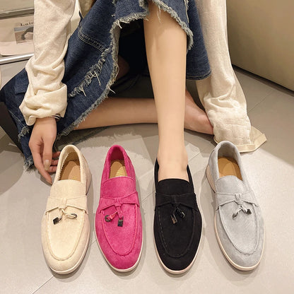 Apartamentos casuais femininos primavera outono nova sola grossa camurça antiderrapante mocassins mulher condução sapatos de plataforma caminhada