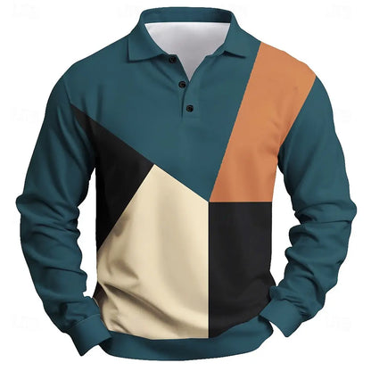 2025 moda masculina bloco de cores camisa polo manga longa respirável casual topos fino ajuste secagem rápida gola clássica camisa polo