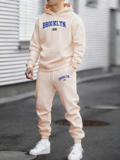 Brooklyn Usa 1888 Print Tracksuit For Men Simple Comfortable Pants All-Match Loose Clothing Unisex Autumn Fleece Sportsuit