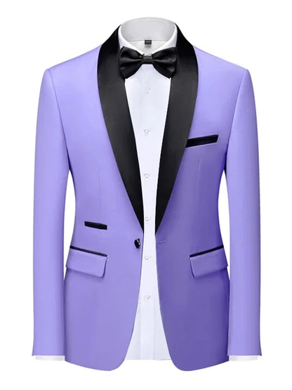 Mens Blazer Slim Fit Tuxedo Suits Jacket Shawl Collar Solid Jacket Wedding Dinner Prom One Button Blazer Jacket