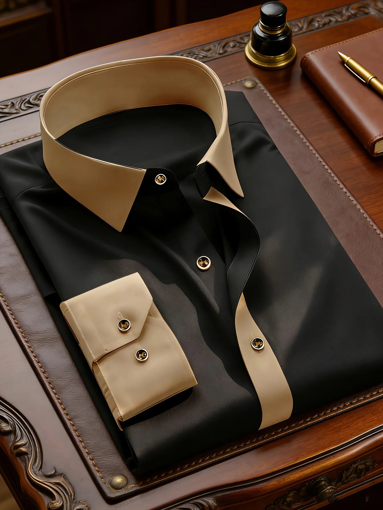 FGKKS Camisa Masculina Preta Brand New High Street Patchwork Manga Longa Inteligente Casual Elástico Homem Camisas de Vestido de Negócios
