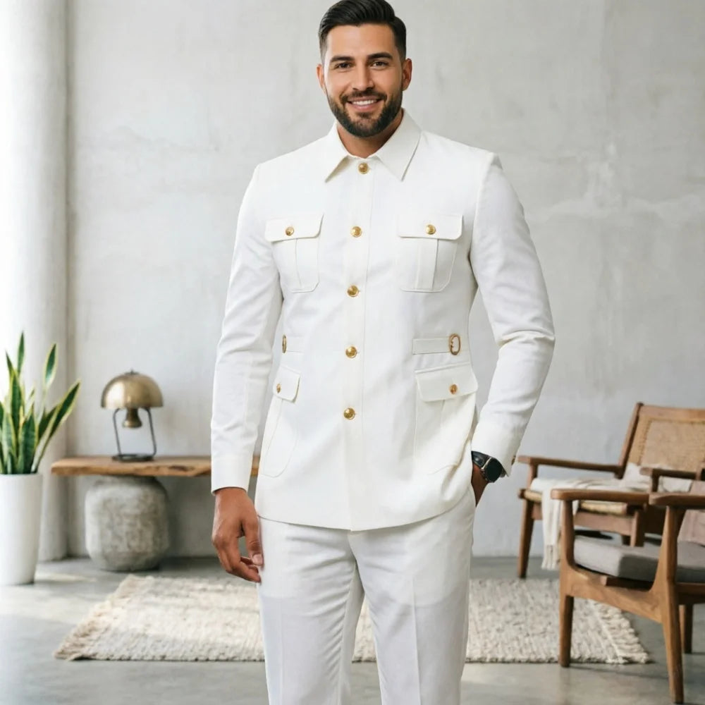 Ternos masculinos pretos, estilo clássico britânico, com botões roxos e dourados, terno safari sob medida, blazer formal para negócios, banquetes, bailes e eventos.