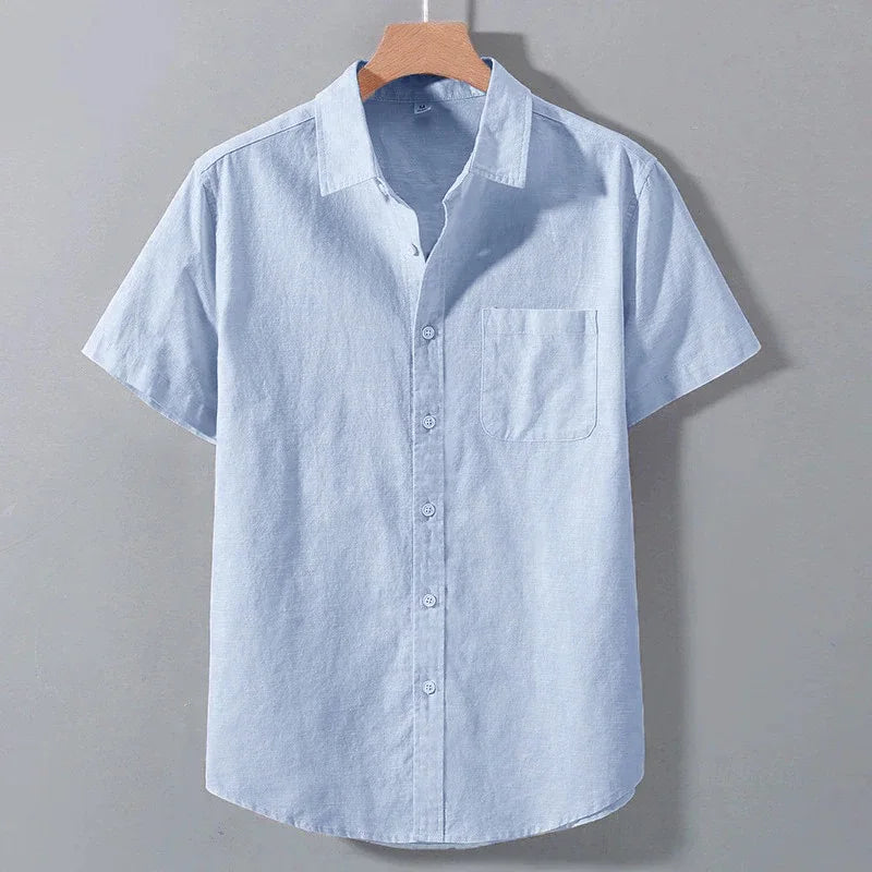 Primavera verão camisa de manga curta para homens cor sólida leve respirável elegante diário casual lapela bolso camisas