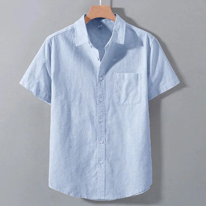 Primavera verão camisa de manga curta para homens cor sólida leve respirável elegante diário casual lapela bolso camisas