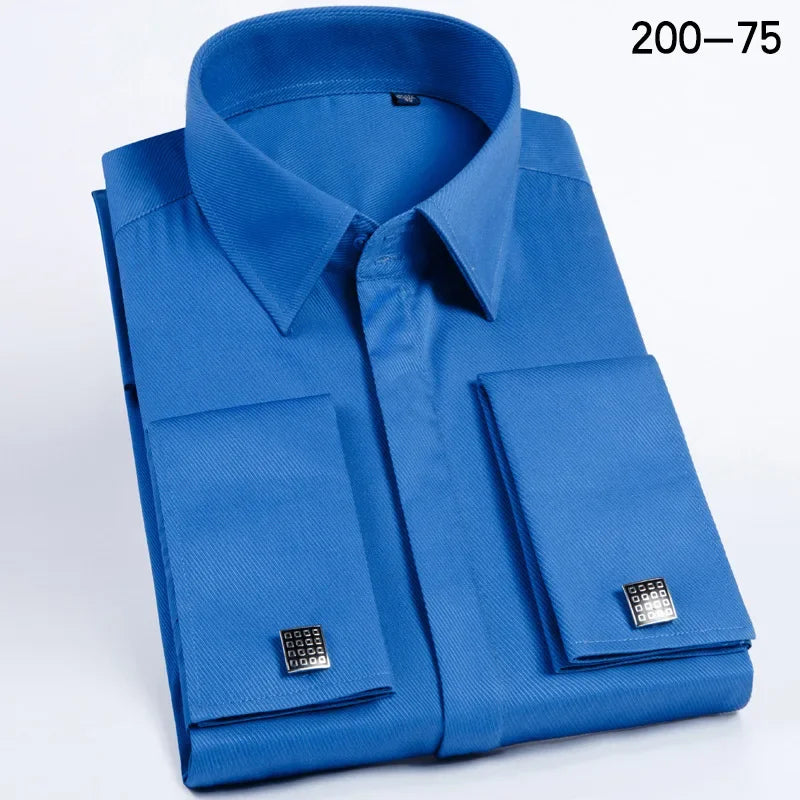 Qualidade masculina abotoaduras francesas camisa botão escondido camisa masculina manga longa casual fino ajuste manguito camisas de vestido (abotoaduras incluídas)