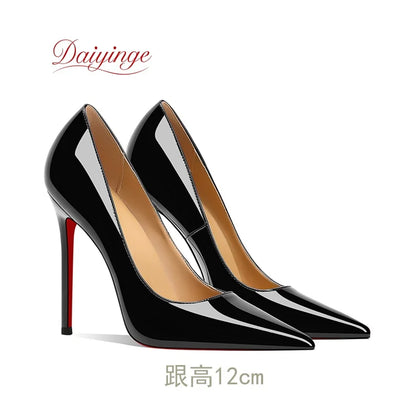 Sapatos femininos da tendência 2026: luxuosos, com sola vermelha, salto alto, bico fino, scarpin agulha de 12 cm, confortáveis para festas e casamentos.