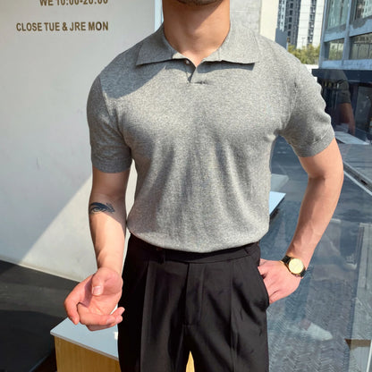 Camisa polo de manga curta de malha masculina, blusa casual de negócios, polo Slim Fit, primavera verão, camiseta listrada moda, camiseta com gola polo, malhas