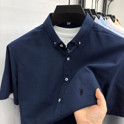 Camisa de Manga Curta 100% Algodão de Marca de Luxo com Bordado de Pônei, Nova Moda Casual para o Verão, Vestuário Masculino Paul