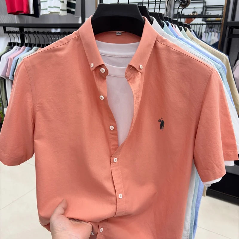 Camiseta masculina 100% algodão puro manga curta nova com bordado Paul Pony de marca de alta qualidade casual para negócios moderna e respirável