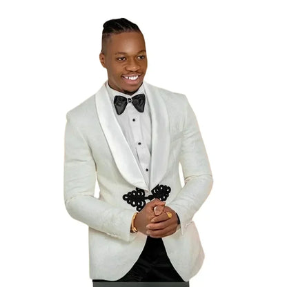 2 peças ternos para homens com botão de árvore de natal fino ajuste floral casamento noivo smoking xale lapela estilo africano terno