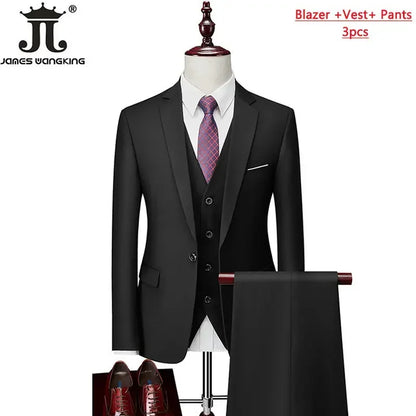 Conjunto de Terno Masculino de 3 Peças (Blazer + Colete + Calça) Tamanhos EUA XXS-3XL, Cor Sólida, Estilo Boutique, para Negócios Oficiais, Casamentos e Festas
