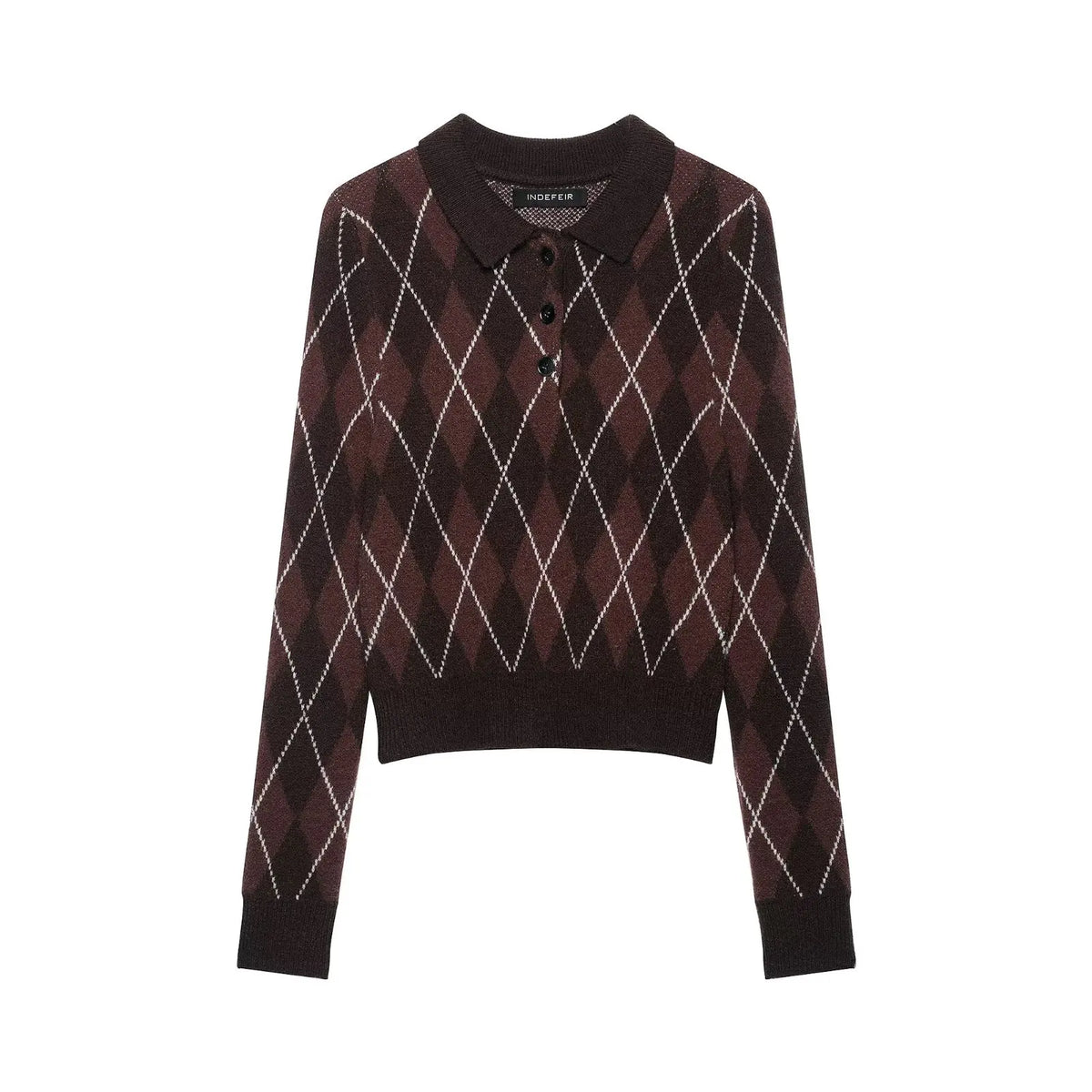 Suéter Feminino de Tricô Argyle para Outono/Inverno, Pulôver Casual Quente com Botões e Manga Longa