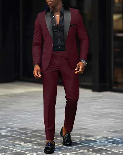2-Piece Men's Suit Suitable For Wedding Business Suits, Single Button Jackets And Pants Sets, Slim Fit Jacket Sets