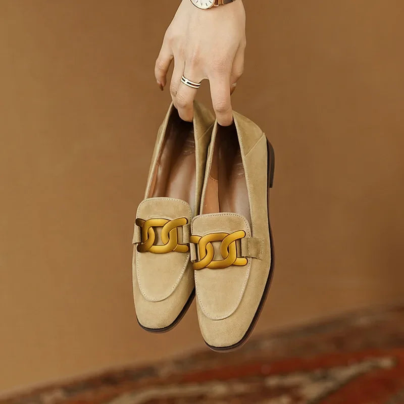 Ryamag mocassins femininos novos sapatos planos retro triunfo deslizamento-em mocassins femininos cabeça quadrada sapatos planos de salto baixo luxo