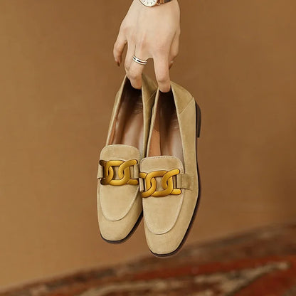 Ryamag mocassins femininos novos sapatos planos retro triunfo deslizamento-em mocassins femininos cabeça quadrada sapatos planos de salto baixo luxo
