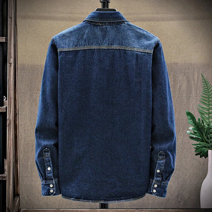 Jaqueta jeans masculina na moda primavera-outono moda puro algodão respirável casual camisa jeans de manga comprida confortável topo masculino