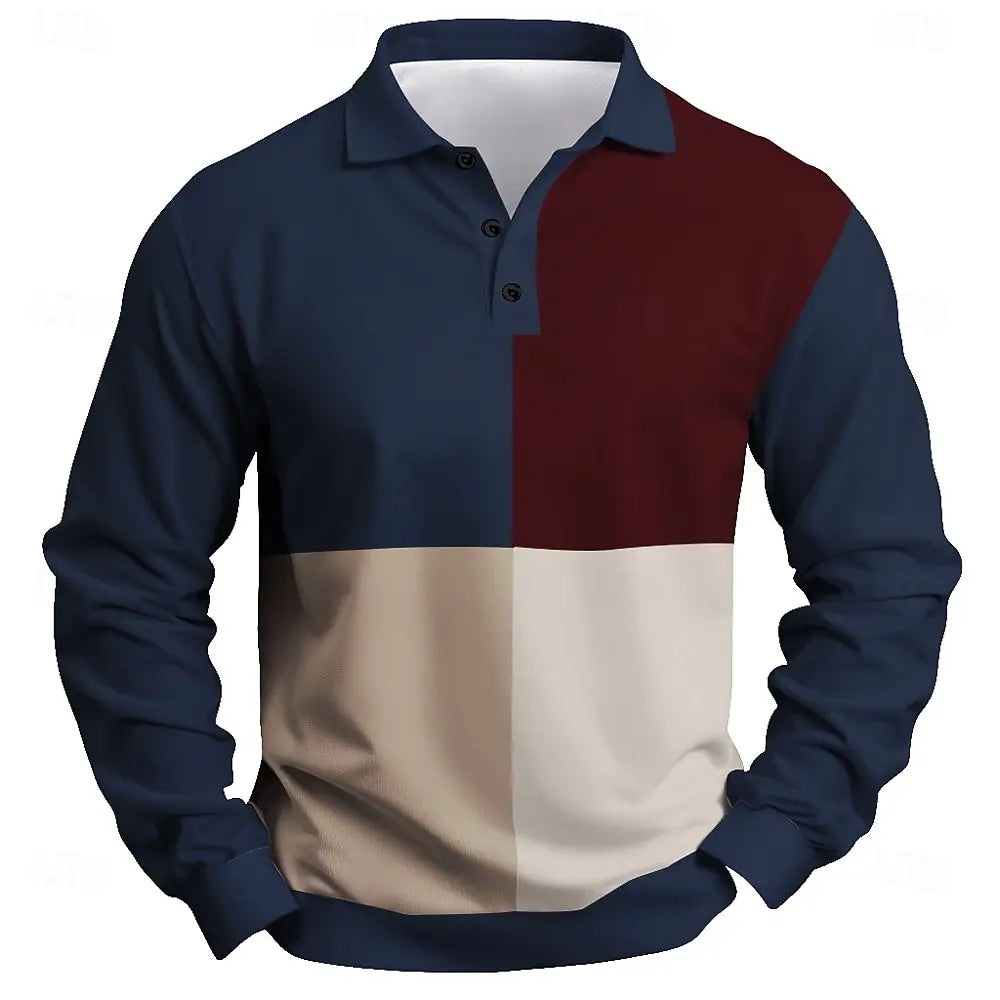 2025 moda masculina bloco de cores camisa polo manga longa respirável casual topos fino ajuste secagem rápida gola clássica camisa polo