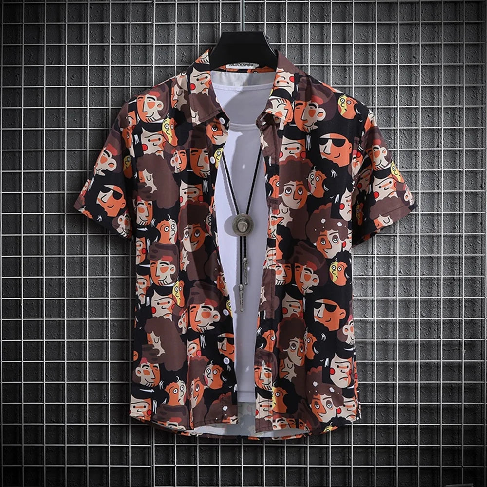 Camisa Havaiana Masculina com Estampa 3D Listrada, Casual, Manga Curta, para Festa na Praia, Caimento Solto, com Design Floral