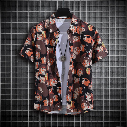 Camisa Havaiana Masculina com Estampa 3D Listrada, Casual, Manga Curta, para Festa na Praia, Caimento Solto, com Design Floral