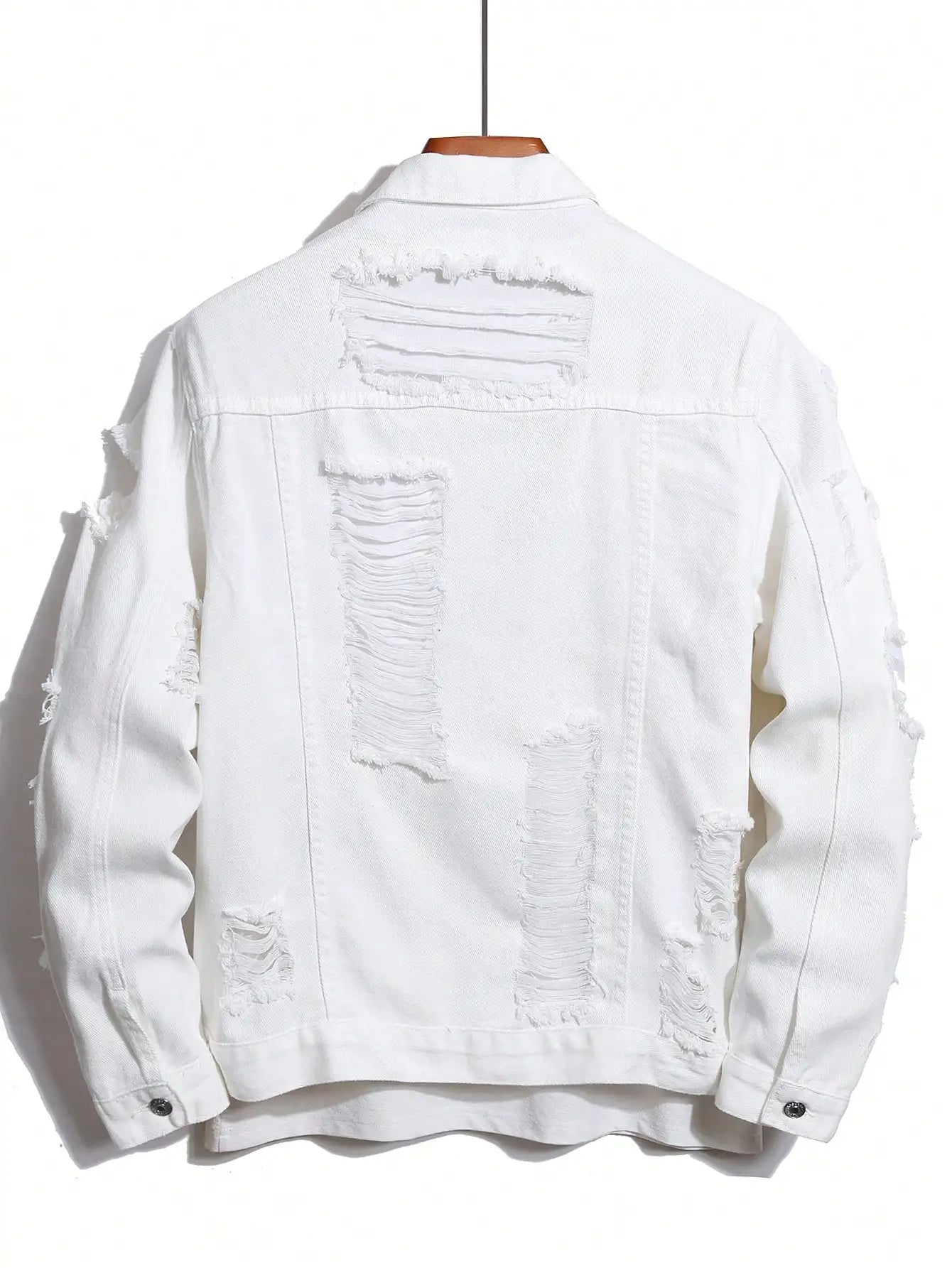 Jaqueta de Jeans Masculina para Primavera e Outono. Jaqueta de Denim Branca com Rasgos. Moda de Rua. Casual Diário.