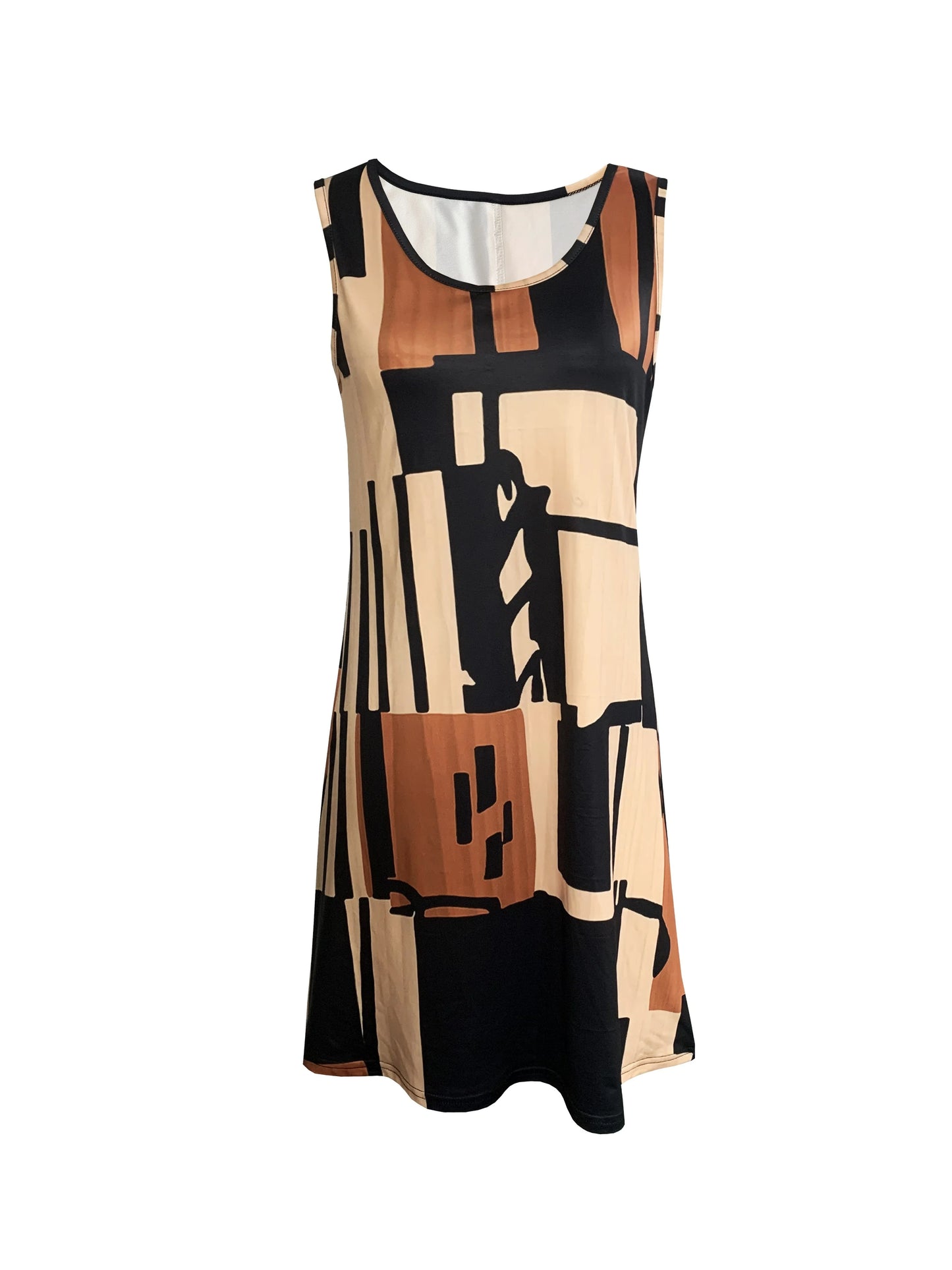 Vestido feminino sem mangas com estampa geométrica para primavera/verão, ideal para férias de verão. Vestido midi boêmio para mulheres.