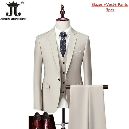 M-6XL 15 Cores (Jaqueta+Colete+Calças) Trajes Formais para Escritório Masculinos Vestido de Casamento para Noivos Vestido de Festa Terno de Cor Sólida