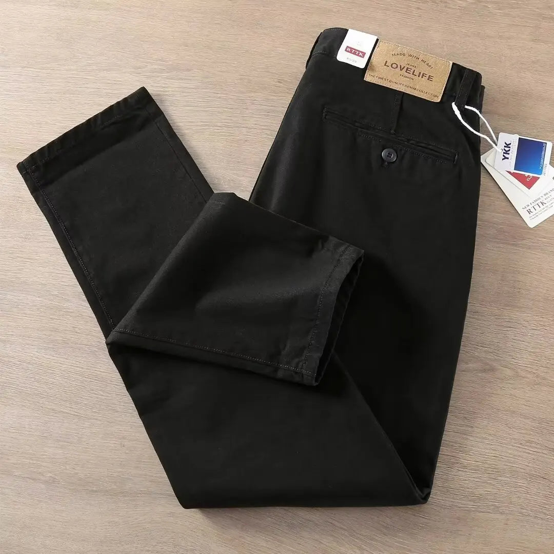 Novo 2026men primavera e outono retro conforto calças retas calças lavadas macacão 100% algodão moda solta calças casuais masculino