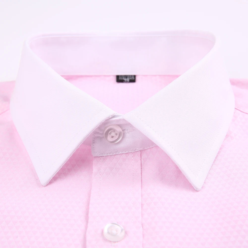 Camisa masculina com gola espalhada, punho francês, manga comprida, botões formais de negócios, camisas de casamento masculinas, ajuste regular, camisa com abotoaduras