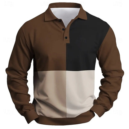 2025 moda masculina bloco de cores camisa polo manga longa respirável casual topos fino ajuste secagem rápida gola clássica camisa polo