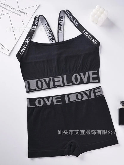 Conjunto de ioga esportiva de 2 peças para mulher, com estampa de letras, ideal para o verão, praia, academia, calça e shorts com alças, estilo anos 2000. Roupas femininas baratas.