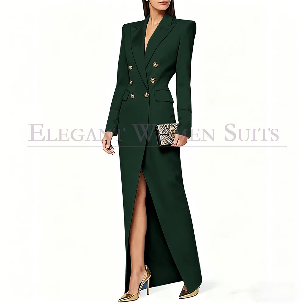 Blazer preto feminino de alta qualidade, com lapela de pico e abotoamento duplo, casaco longo da moda, peça única, luxuoso, estilo Dubai.