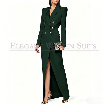 Blazer preto feminino de alta qualidade, com lapela de pico e abotoamento duplo, casaco longo da moda, peça única, luxuoso, estilo Dubai.