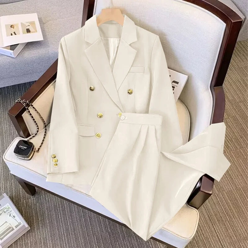 Conjunto Feminino de Terno Estilo Slimming para o Dia a Dia: Jaqueta Acinturada e Calça em Poliéster, Elegante e Versátil
