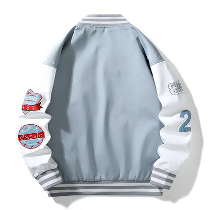 Nova Jaqueta de Beisebol Varsity Masculina Hip Hop Harajuku com Letras em Patchwork Streetwear Feminina Unissex Casacos Universitários