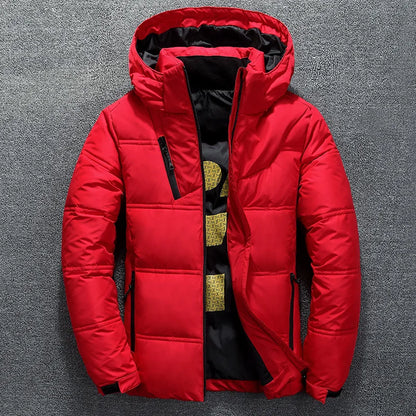Pato branco para baixo jaqueta masculina inverno casaco à prova de vento removível boné parkas cor sólida ao ar livre casual com capuz roupas