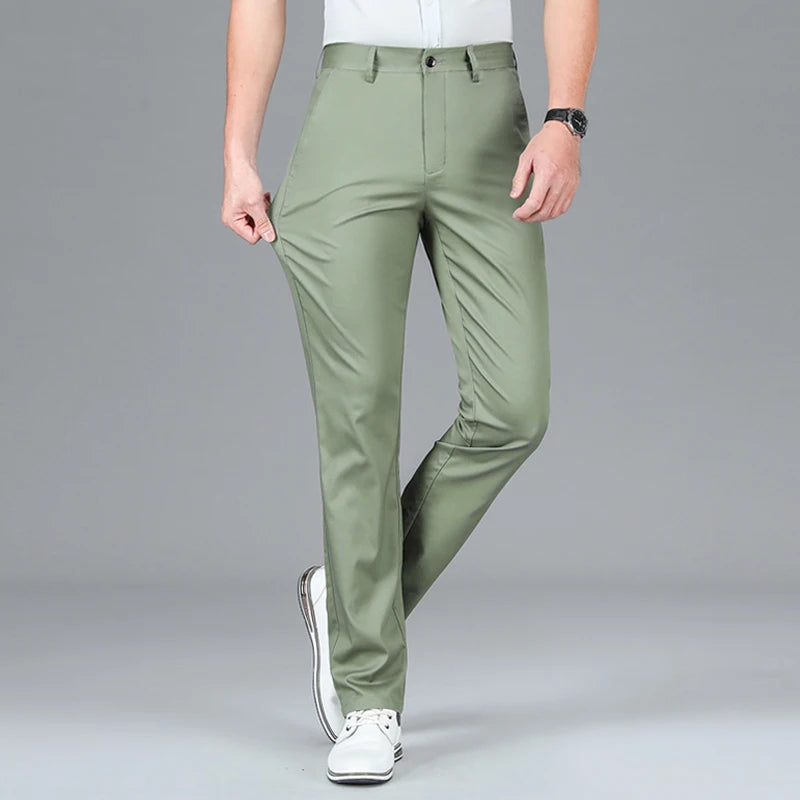 Calça casual fina de fibra de bambu masculina, estilo clássico, moda comercial, marca de luxo masculina, nova, verão 2022