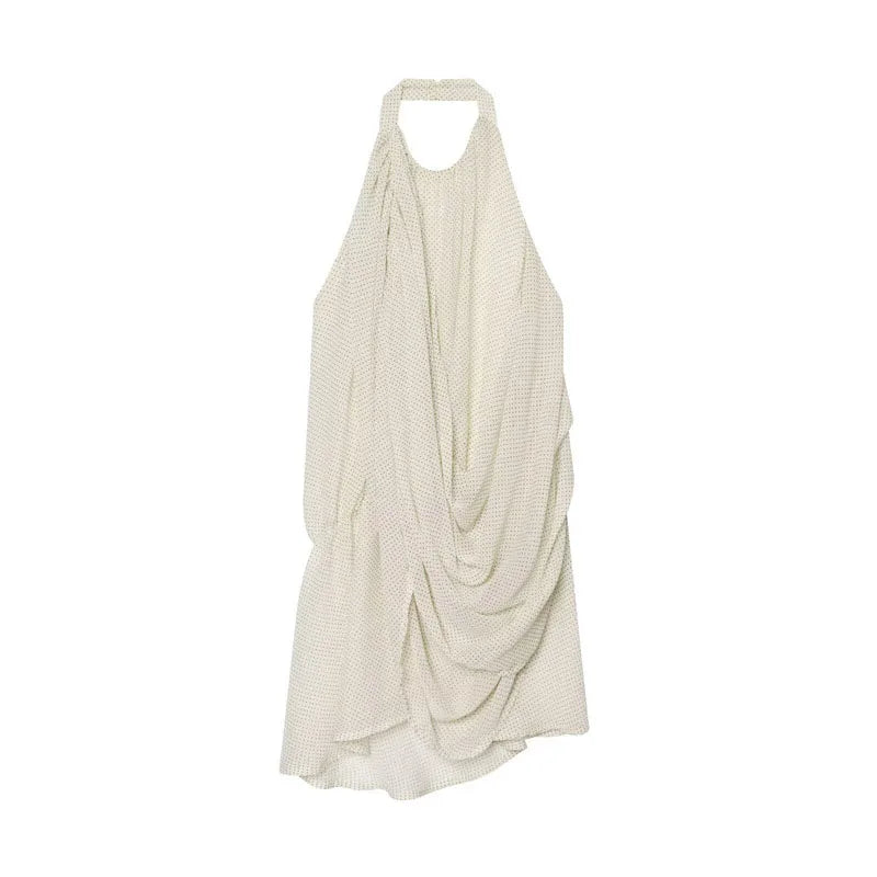 Colete Feminino Plissado Halter Solto Sem Mangas Costas Abertas Moda Feminina 2026 Verão Chique Versátil Liso