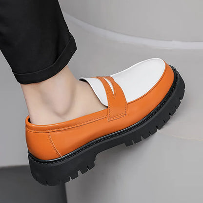 Italian Luxury Brand Loafers Men's Yellow and White Color Leather Shoes Slip-on Fashion Thick Sole Casual Shoes Wedding Moccasin